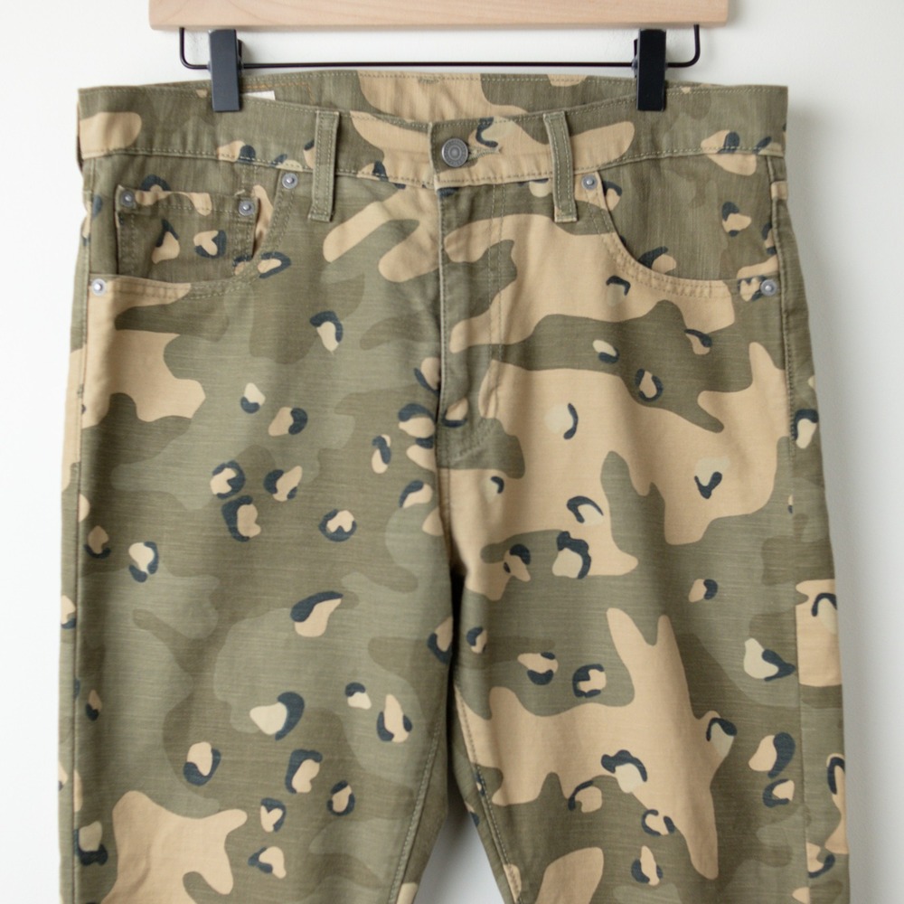 Levi's Lo-Ball Camo Slim Jeans Pants Mens 33 Green Distressed Ripped Camouflage - Picture 5 of 12